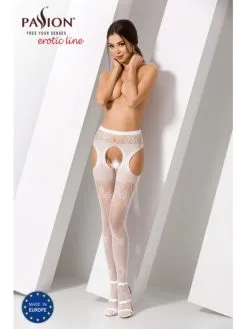 Passion Lingerie Bas Jarretelles Ouvert Floral Résille Blanc Passion