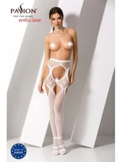 Passion Lingerie Bas Jarretelles Ouverts Motif Géo Blanc Passion