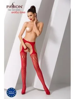 Passion Lingerie Bas Jarretelles Ouverts Motif Large Résille Rouge Passion