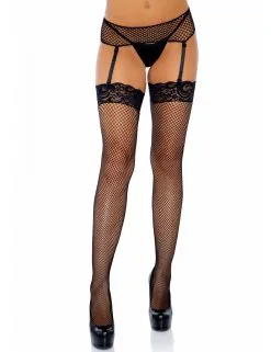 Bas Résille Fine Et Dentelle Noir LEG AVENUE