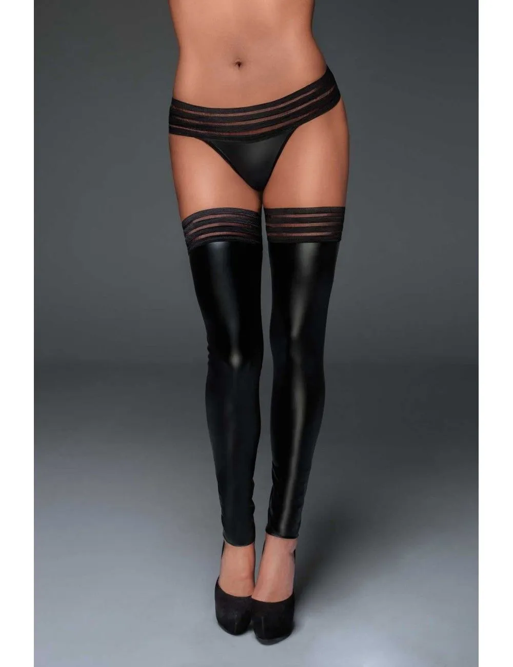 Bas Wetlook Bande Elastique Noir HandMade