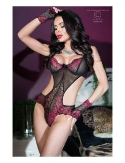 Body Dentelle Rose Et Voile Noir CHILIROSE