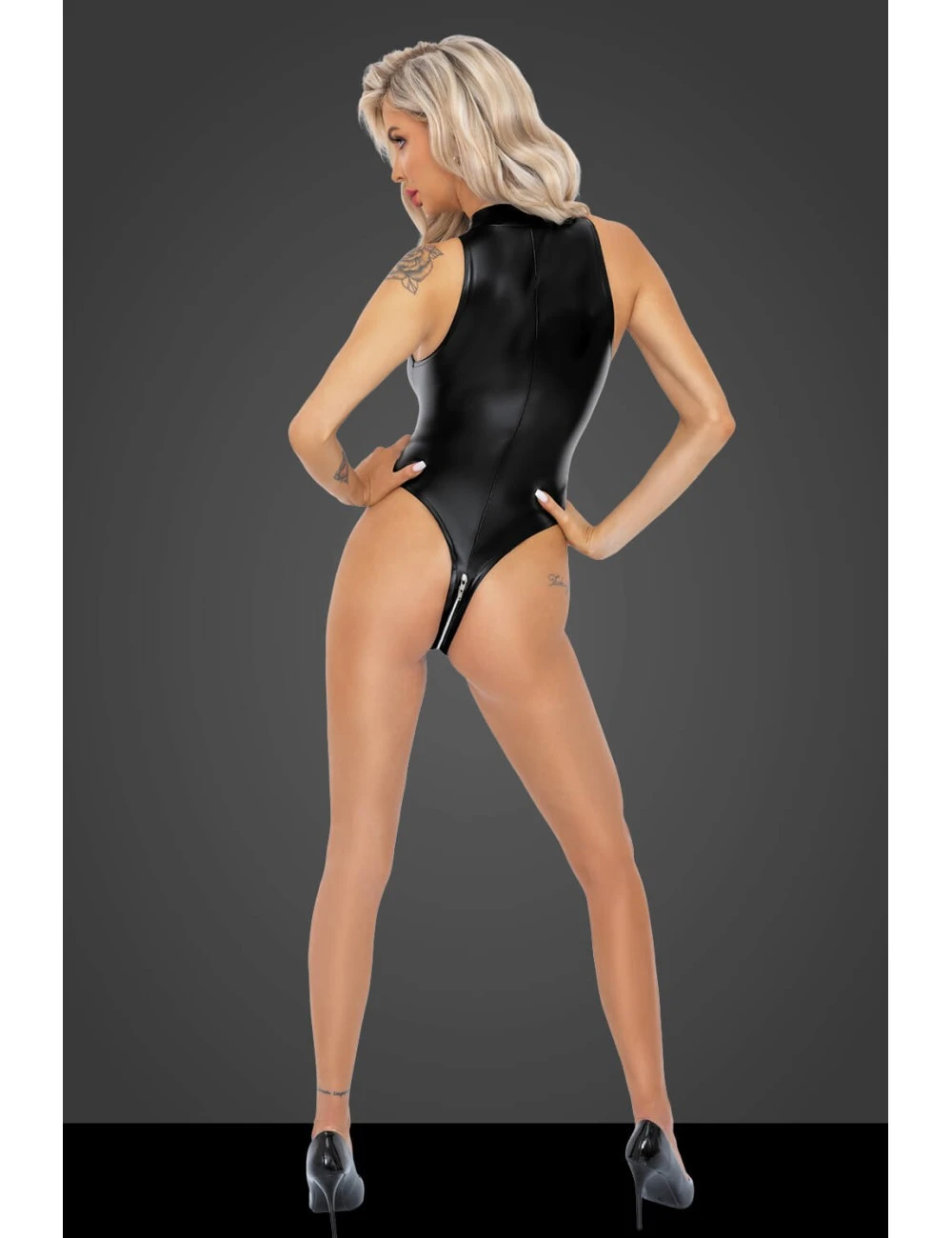 Body Wetlook Zip F294 Noir Handmade – Image 2
