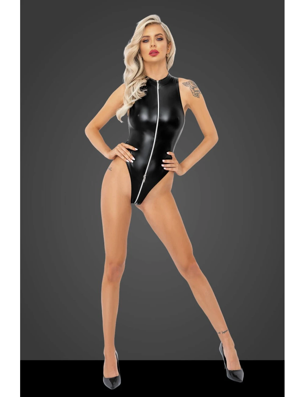 Body Wetlook Zip F294 Noir Handmade – Image 3