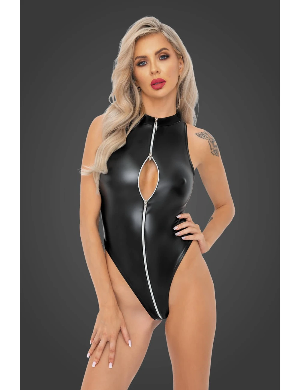 Body Wetlook Zip F294 Noir Handmade – Image 4