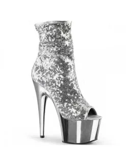 Pleaser USA Shoes Bottine Plateforme Pole Dance Sequin Argent Pleaser
