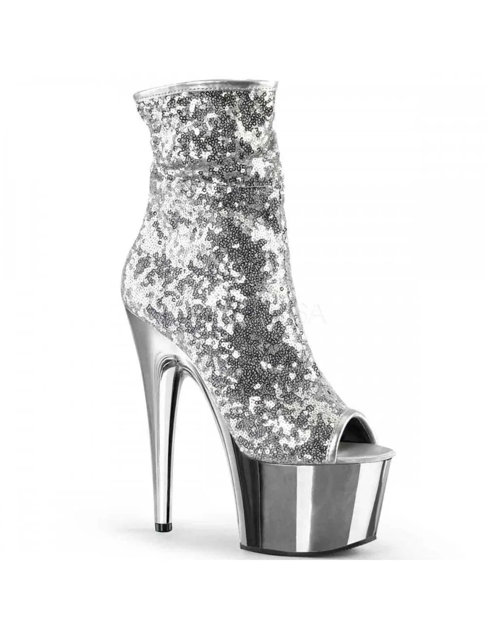 Pleaser USA Shoes Bottine Plateforme Pole Dance Sequin Argent Pleaser
