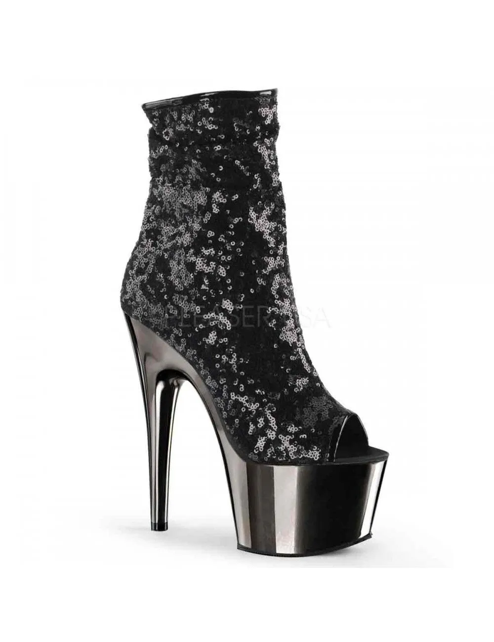 Pleaser USA Shoes Bottine Plateforme Pole Dance Sequin Noir Pleaser