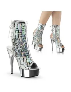 Pleaser USA Shoes Bottines Ouvertes Argent Plateforme Chromée PLEASER