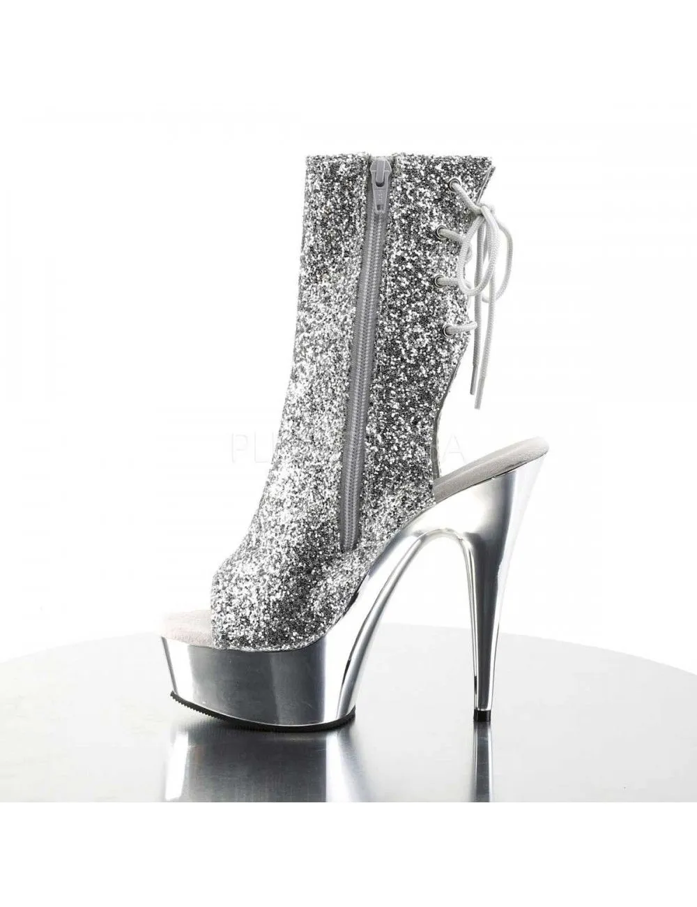 Pleaser USA Shoes Bottines Plateforme Ouverte Argent Paillètes PLEASER – Image 3