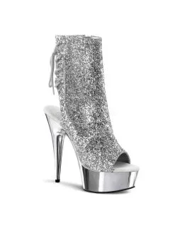 Pleaser USA Shoes Bottines Plateforme Ouverte Argent Paillètes PLEASER