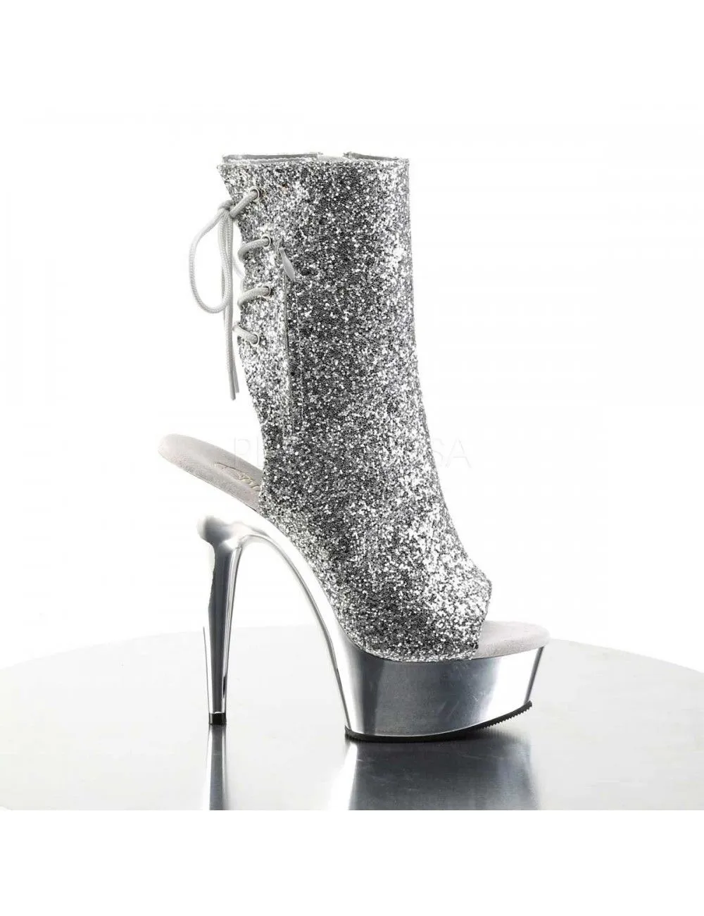 Pleaser USA Shoes Bottines Plateforme Ouverte Argent Paillètes PLEASER – Image 5