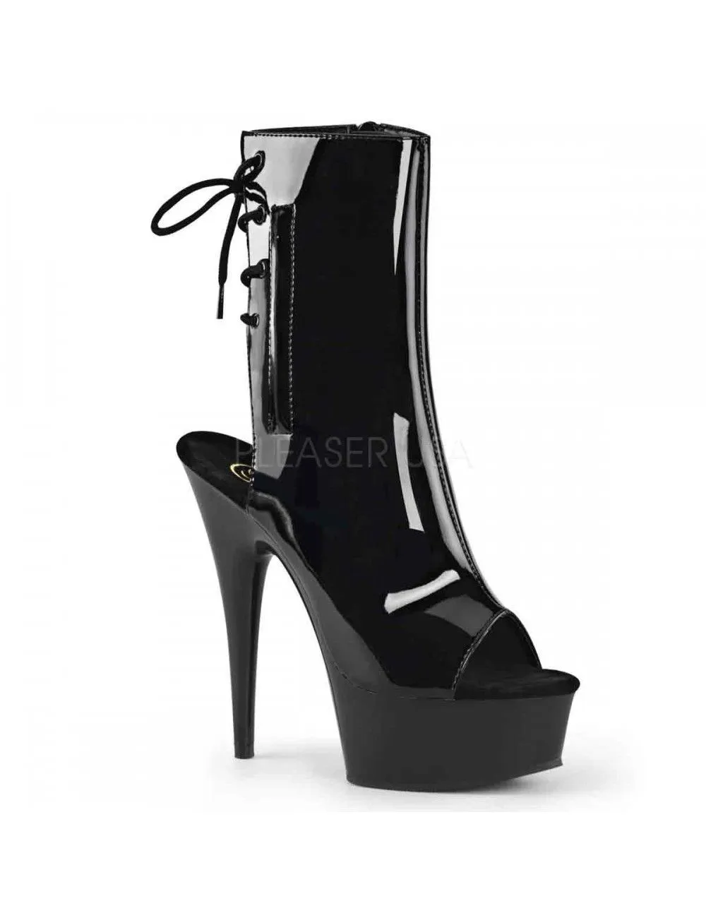 Pleaser USA Shoes Bottines Plateforme Ouverte Noire Vernis PLEASER