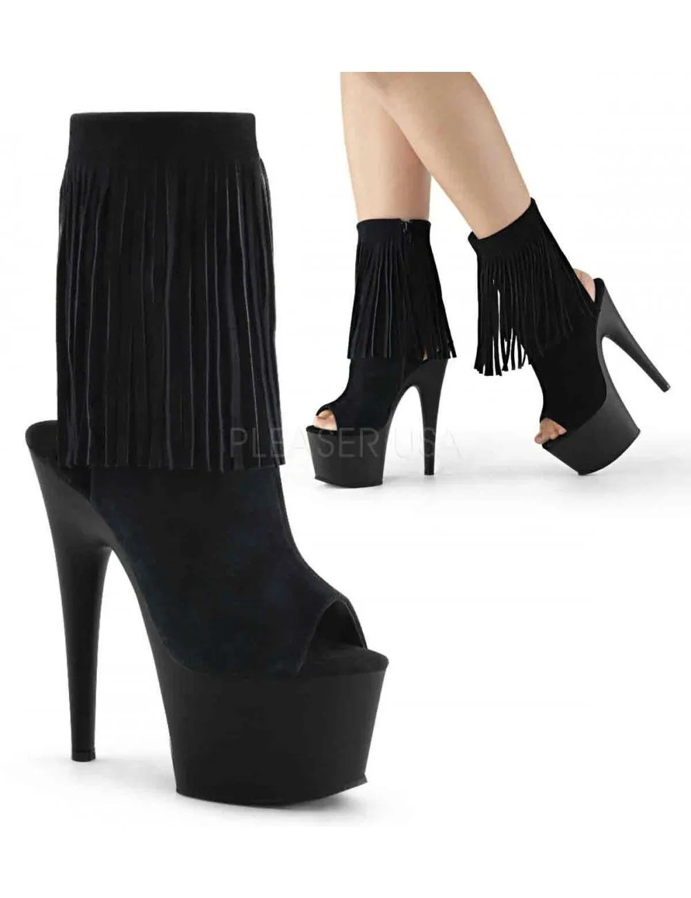 Pleaser USA Shoes Bottines Plateformes Daim Franges Noir PLEASER