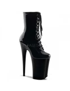 Pleaser USA Shoes Bottines Plateformes Infinity Laçage Noir Vernis Pleaser
