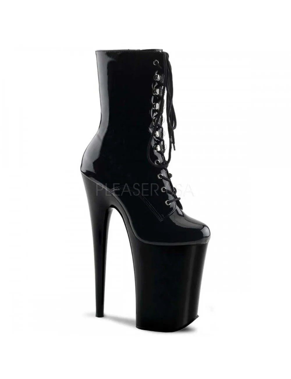 Pleaser USA Shoes Bottines Plateformes Infinity Laçage Noir Vernis Pleaser