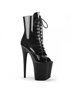 Pleaser USA Shoes Bottines Plateformes Noir Vernis Flamingo Vertigineuse Pleaser