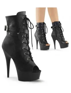 Pleaser USA Shoes Bottines Plateformes Ouverte Noir Mat Delight Pleaser