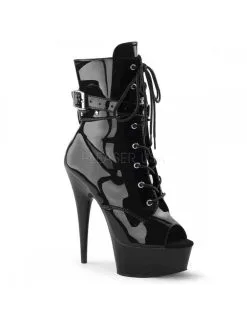 Pleaser USA Shoes Bottines Plateformes Ouverte Noir Vernis Delight Pleaser