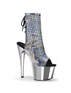 Pleaser USA Shoes Bottines Plateformes Ouvertes Hologramme Argent PLEASER