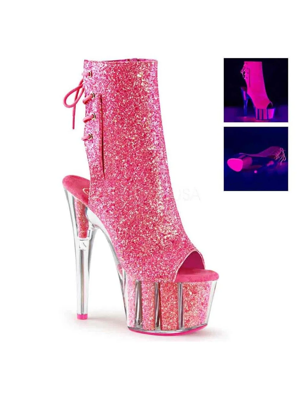 Pleaser USA Shoes Bottines Plateformes Ouvertes Paillettes Rose PLEASER