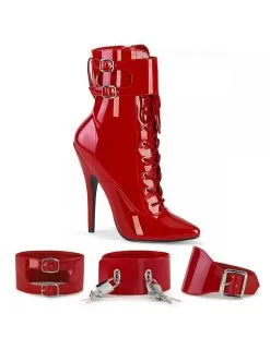Pleaser USA Shoes Bottines Talon Aiguille Domina Rouge Vernis Pleaser