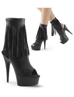Pleaser USA Shoes Bottines Talon Haut Frange Chic Noire Mat PLEASER