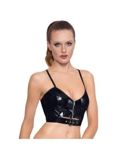Bustier En Vinyle Noir Brillant Zip Black Level