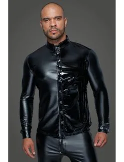 Chemise Manches Longues Powerwetlook Noir Handmade