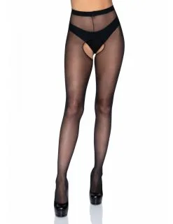 Collant Noir Ouvert & Voile Fin LEG AVENUE
