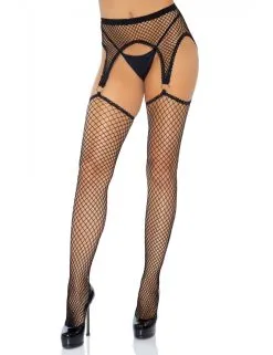 Collant Résille Jarretelles & Anneaux Noir Leg Avenue