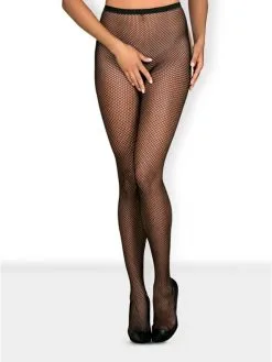 Obsessive Lingerie Collants Résille Ouverts Effet Laçage Noir Obsessive