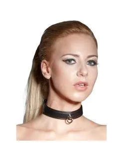 Collier Bondage Simili Cuir Noir Avec Anneau Bad Kitty