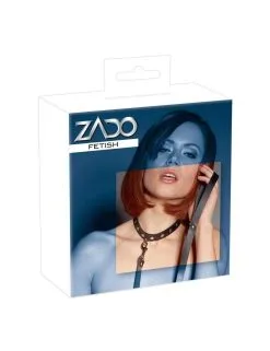 Collier Cuir Noir Clouté Et Laisse ZADO