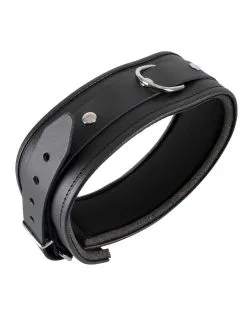 Collier Cuir Noir Rembourré Et Anneau ZADO