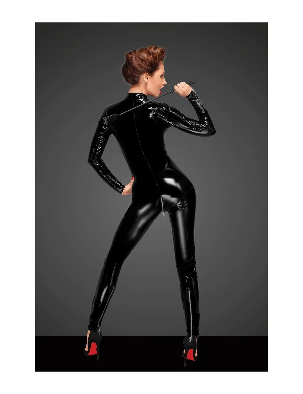 Combinaison En Vinyle Et Zip Intégral Noir Handmade – Image 4