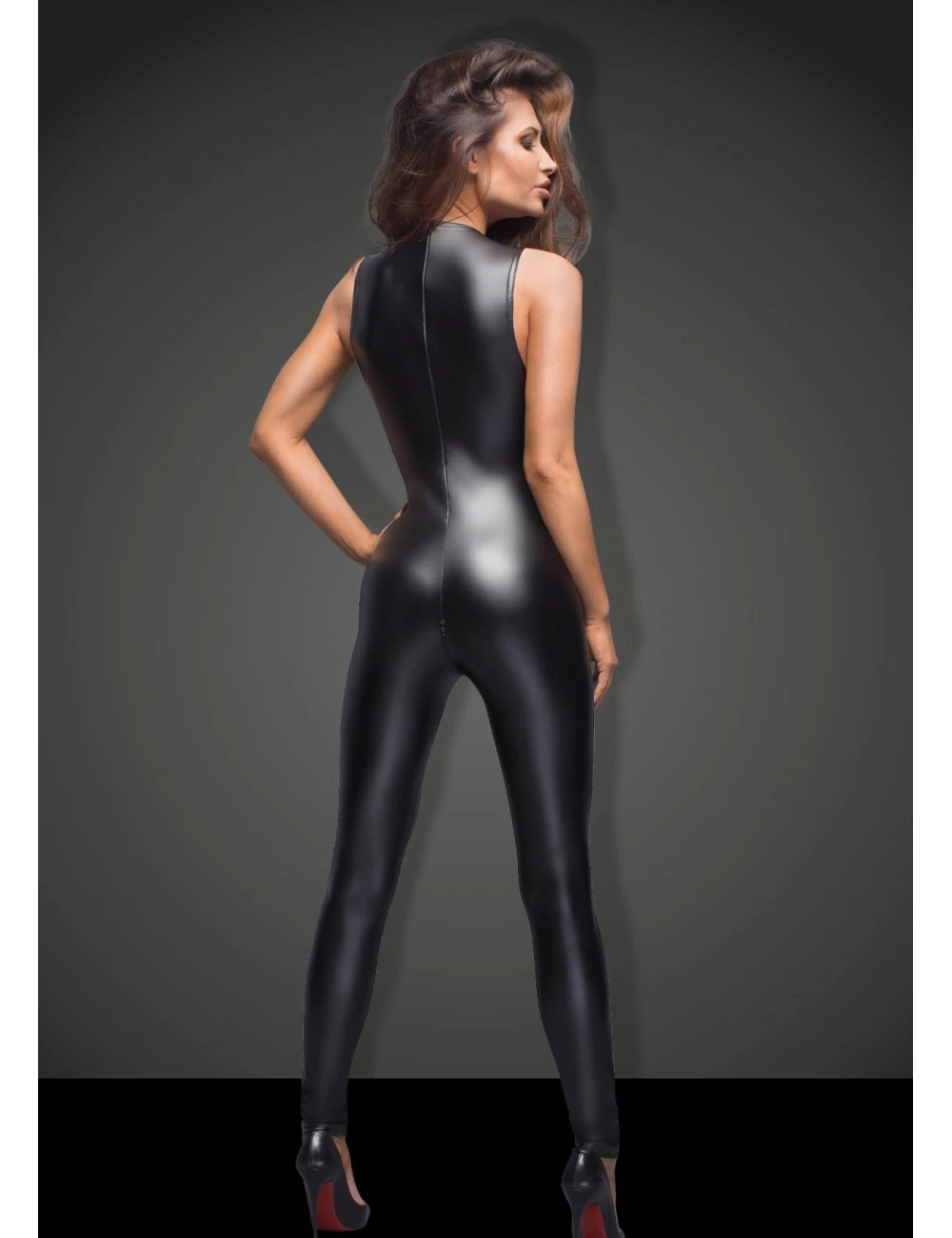 Combinaison Noir Wetlook Sans Manche Et Décolleté Noir Handmade – Image 2