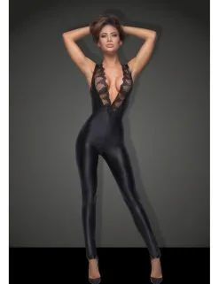 Combinaison Noir Wetlook Sans Manche Et Décolleté Noir Handmade