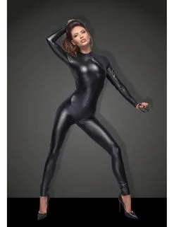 Combinaison Noir Wetlook Zip Et Laisse Noir Handmade