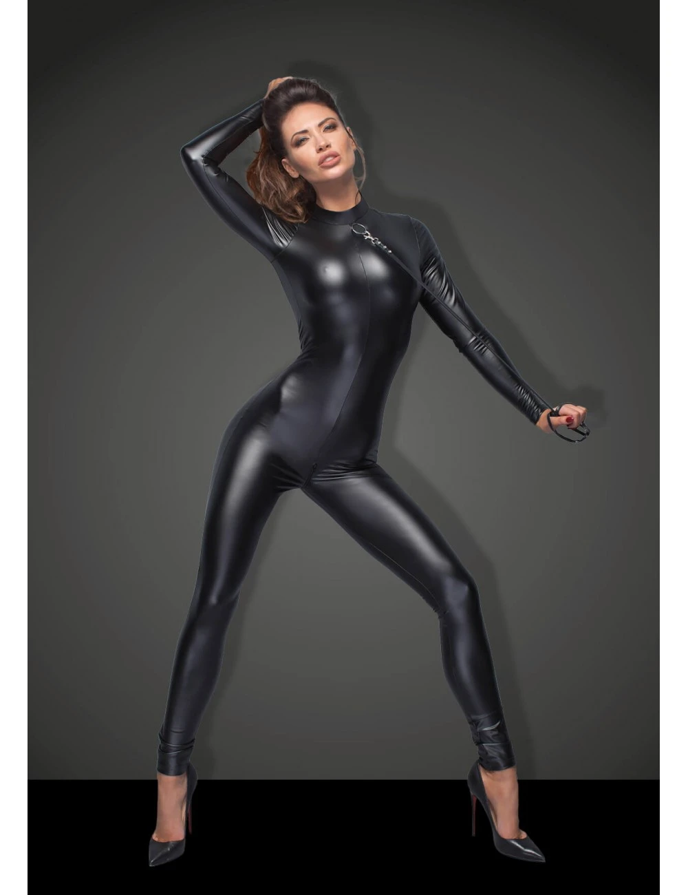 Combinaison Noir Wetlook Zip Et Laisse Noir Handmade