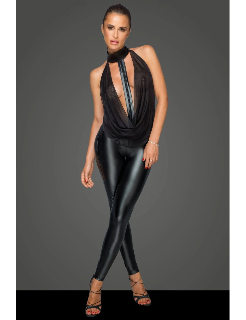 Combinaison Vinyle Dentelle Missbehaved Noir Handmade