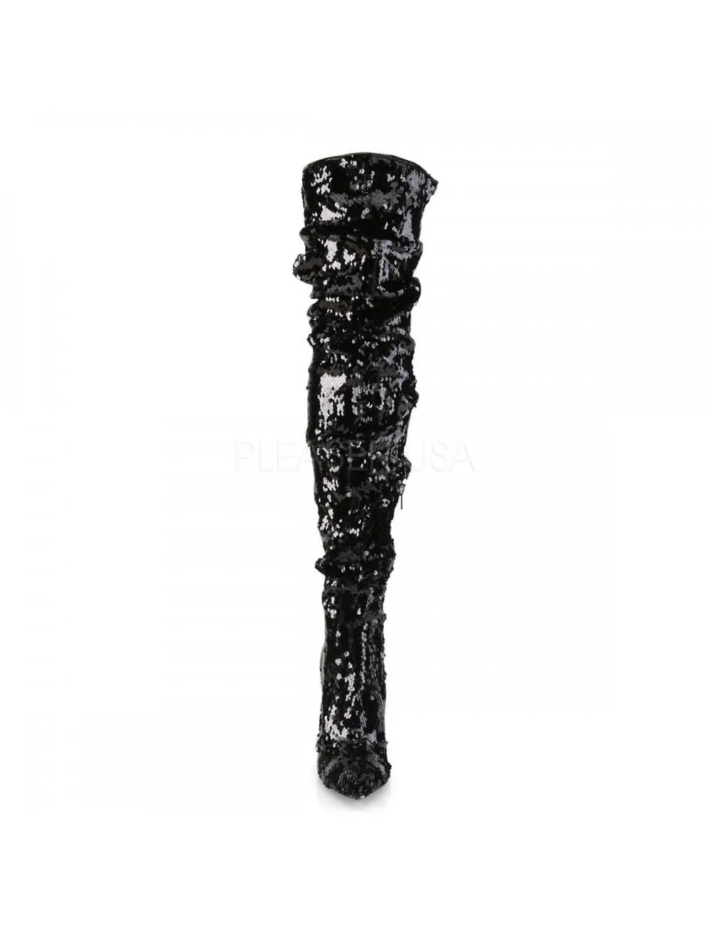 Pleaser USA Shoes Cuissarde Talons Aiguilles Sequins Noir Pleaser – Image 2