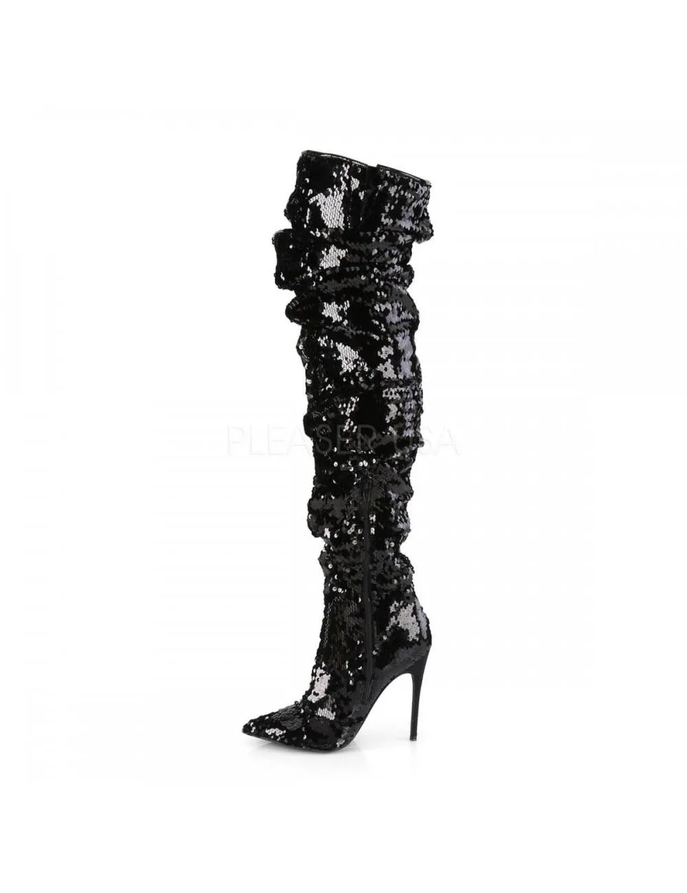 Pleaser USA Shoes Cuissarde Talons Aiguilles Sequins Noir Pleaser – Image 3