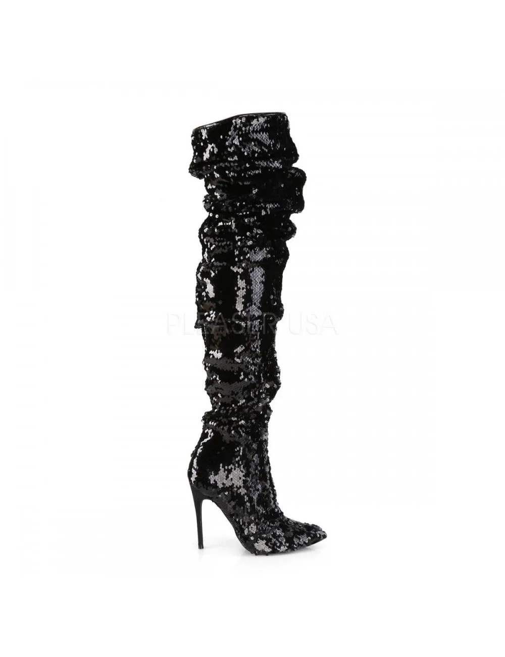 Pleaser USA Shoes Cuissarde Talons Aiguilles Sequins Noir Pleaser – Image 5