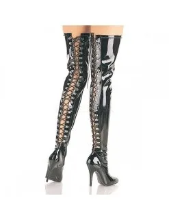 Pleaser USA Shoes Cuissardes à Lacet Sexy Noir Brillant PLEASER