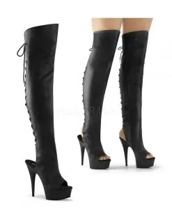 Pleaser USA Shoes Cuissardes Plateforme Ouverte Noir Mat Fetich PLEASER