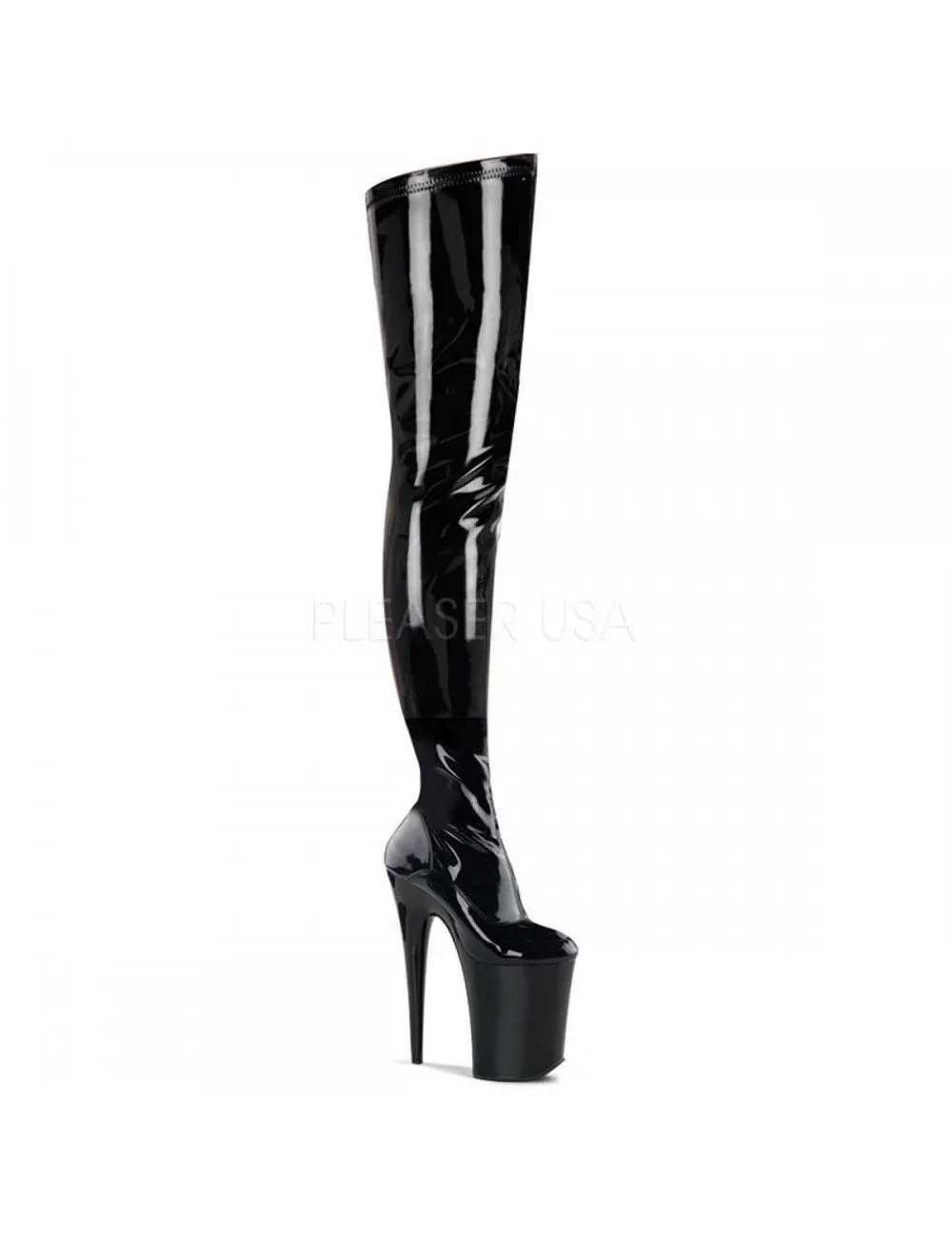 Pleaser USA Shoes Cuissardes Plateformes Infinity Noir Vernis Pleaser