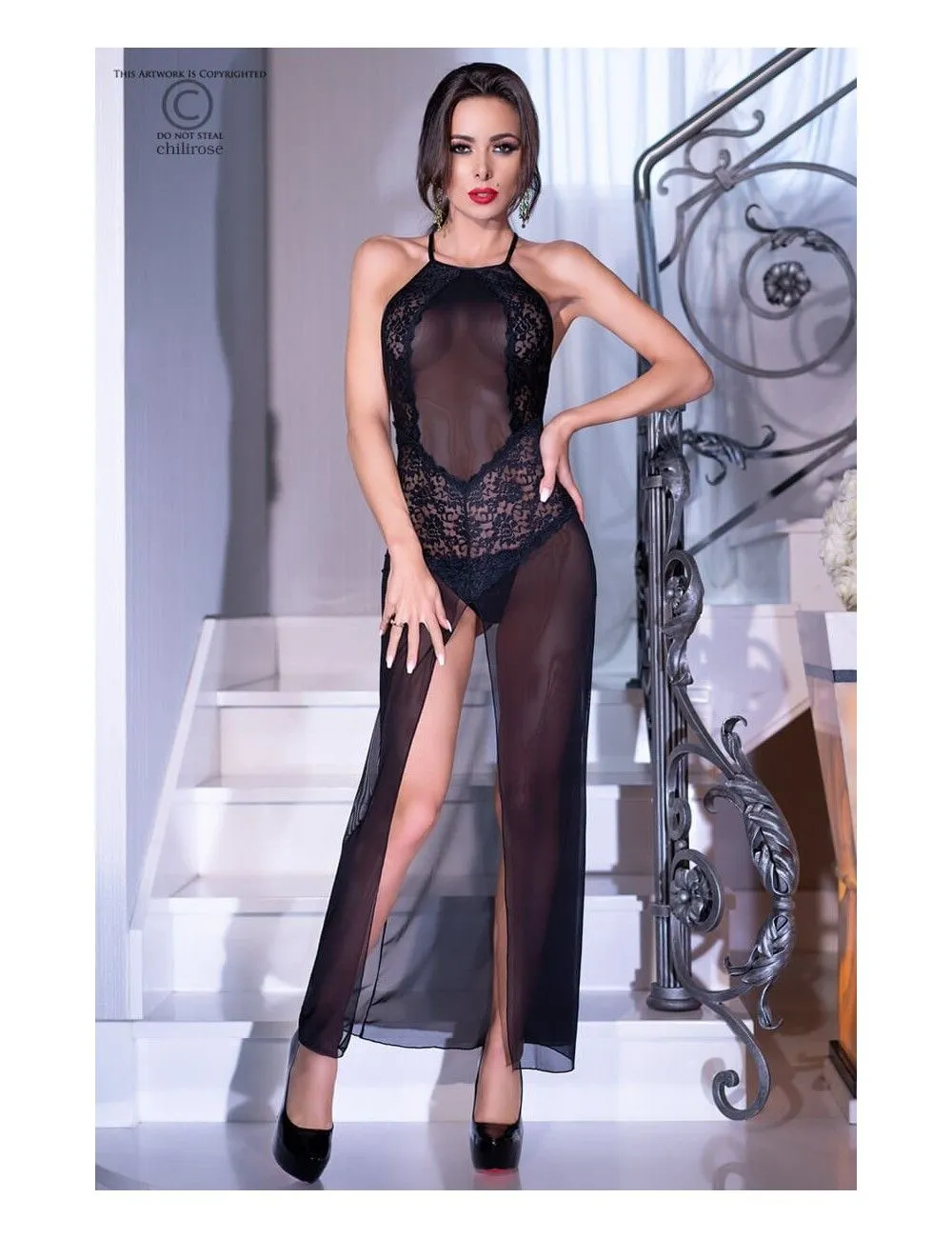 Déshabillé Noir Elégant Chilirose
