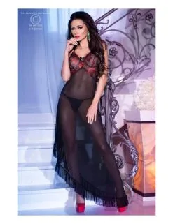 Déshabillé Tulle Noir Et Dentelle Brodée Chilirose