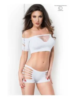 Ensemble 2 Pièces Blanc Top Et Shorty Moulant Chilirose